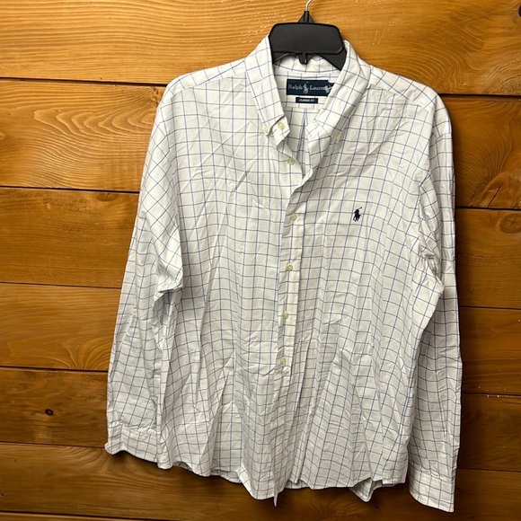 RALPH LAUREN Classic Fit Men Button Down White Plaid Long Sleeve business casual - Picture 1 of 8